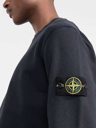 Shop Stone Island Compass-patch Cotton Sweatshirt In Blue