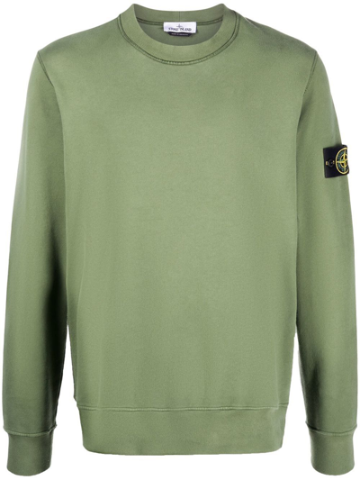 Shop Stone Island Compass-patch Cotton Sweatshirt In Green