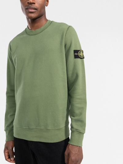 Shop Stone Island Compass-patch Cotton Sweatshirt In Green