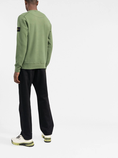 Shop Stone Island Compass-patch Cotton Sweatshirt In Green