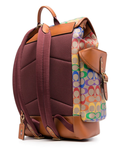 Shop Coach Logo-print Leather Backpack In Neutrals