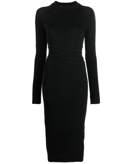Shop Attico Open-back Knitted Midi Dress In Black