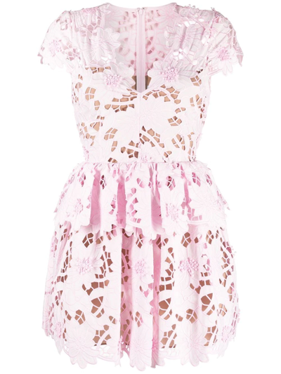 Shop Self-portrait Floral Lace Embroidered Mini Dress In Pink