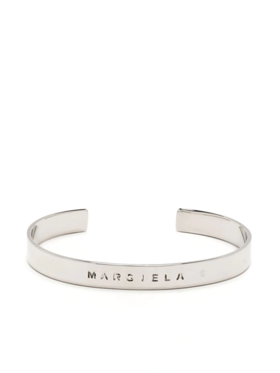 Shop Mm6 Maison Margiela Logo-engraved Cuff Bracelet In Silver