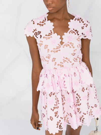 Shop Self-portrait Floral Lace Embroidered Mini Dress In Pink