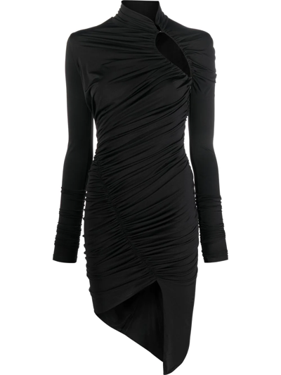 Shop Mugler Ruched Cut-out Mini Dress In Black