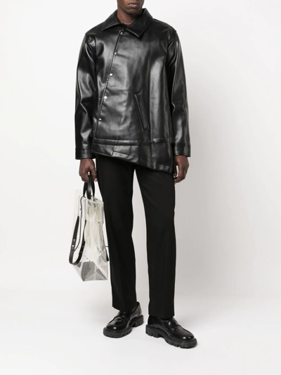 Shop Black Comme Des Garçons Asymmetric-hem Artificial Leather Jacket In Black