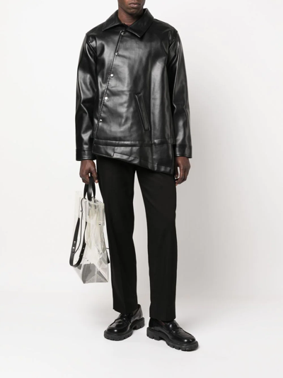 Black Comme Des Garçons Asymmetric-hem Artificial Leather Jacket In Black