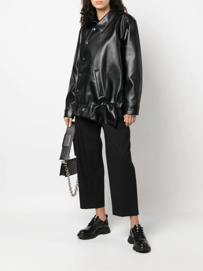 Shop Black Comme Des Garçons Asymmetric-hem Artificial Leather Jacket In Black