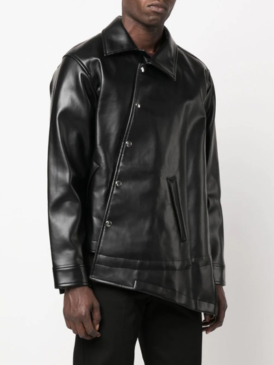 Shop Black Comme Des Garçons Asymmetric-hem Artificial Leather Jacket In Black