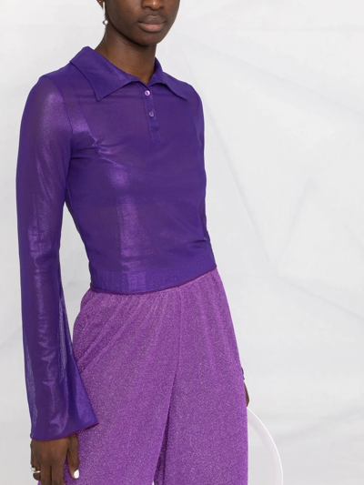 Shop Oseree Metallic-sheen Semi-sheer Polo Top In Purple