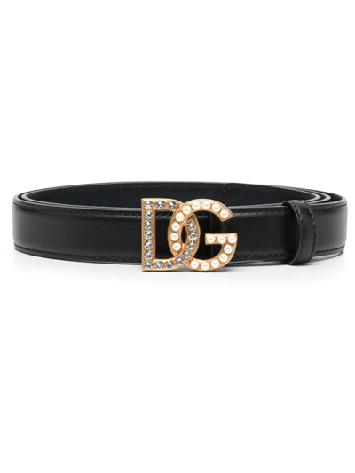 Shop Dolce & Gabbana Embellished Logo-buckle Belt In Black