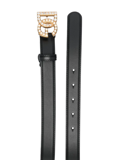 Shop Dolce & Gabbana Embellished Logo-buckle Belt In Black