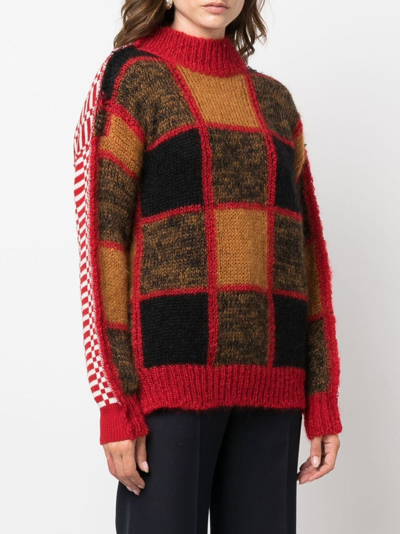 Shop Marni Colour-block Roll-neck Jumper In Red