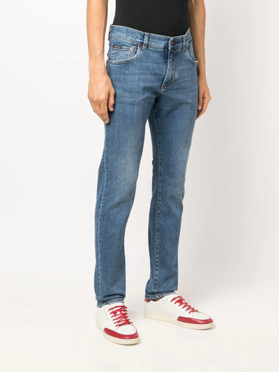 Shop Dolce & Gabbana Logo-plaque Straight-leg Jeans In Blue