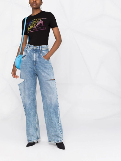 VERSACE RHINESTONE-EMBELLISHED SLOGAN T-SHIRT 