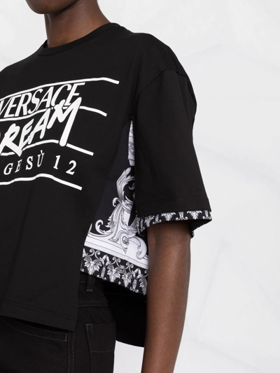 Shop Versace Silver Baroque Slogan-print T-shirt In Black