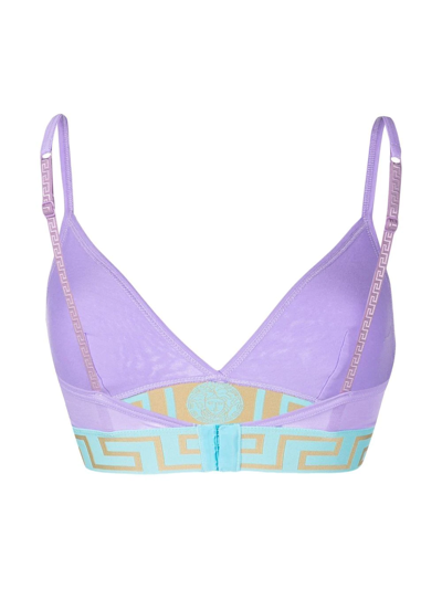 Shop Versace Logo-waistband Bra In Purple