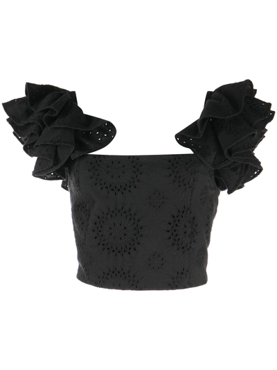 Shop Alice And Olivia Tawny Ruffled Broderie-anglaise Crop Top In Black