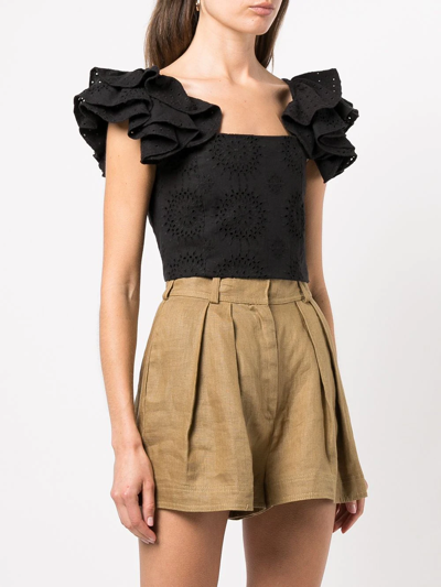 Shop Alice And Olivia Tawny Ruffled Broderie-anglaise Crop Top In Black