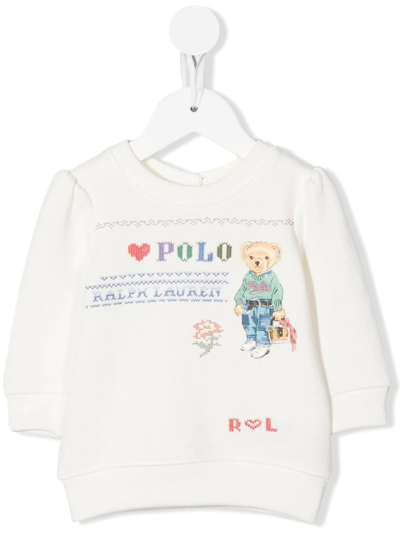Shop Ralph Lauren Polo Bear Logo-embroidered Sweatshirt In White