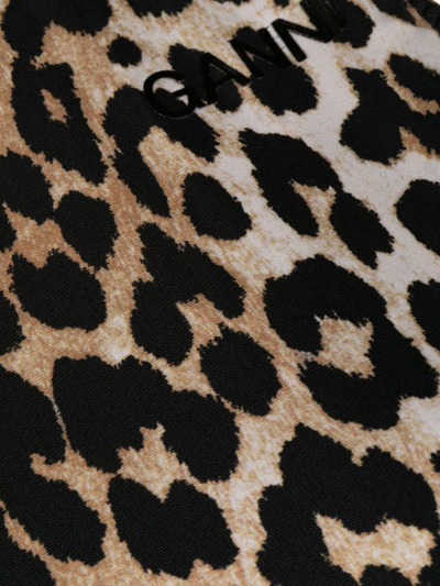 Ganni Leopard Print One-piece Swimsuit In Black
