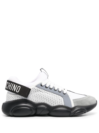 Shop Moschino Chunky-sole Logo-strap Sneakers In White