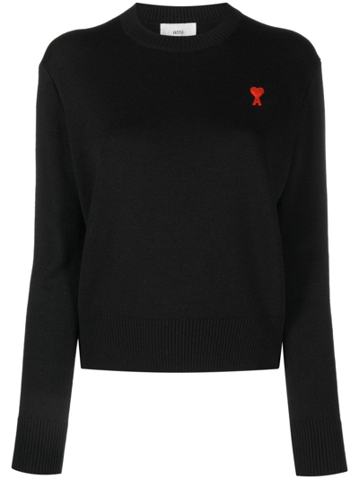 Shop Ami Alexandre Mattiussi Ami De Coeur Logo-embroidered Jumper In Black