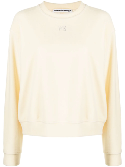 Shop Alexander Wang Velvet Crystal-logo Sweatshirt In Yellow