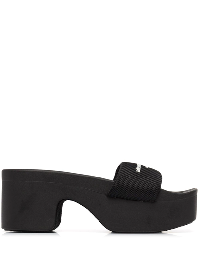 Shop Alexander Wang Logo-print Strap Slides In Black