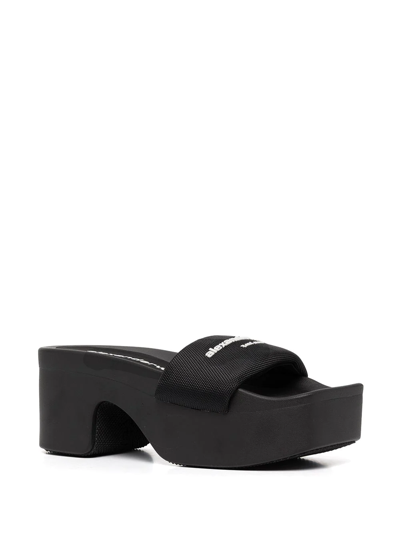 Shop Alexander Wang Logo-print Strap Slides In Black