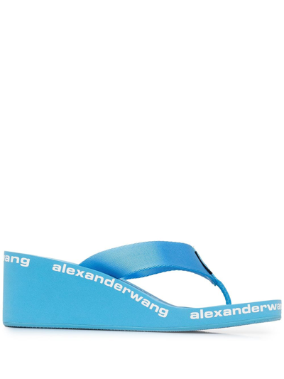 Shop Alexander Wang Logo-print Wedge Flip Flops In Blue