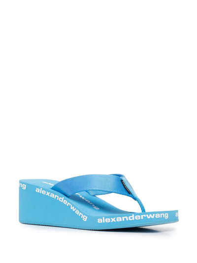 Shop Alexander Wang Logo-print Wedge Flip Flops In Blue