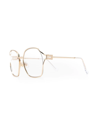 Shop Miu Miu Square Frame Logo Plaque Glasses In Gold