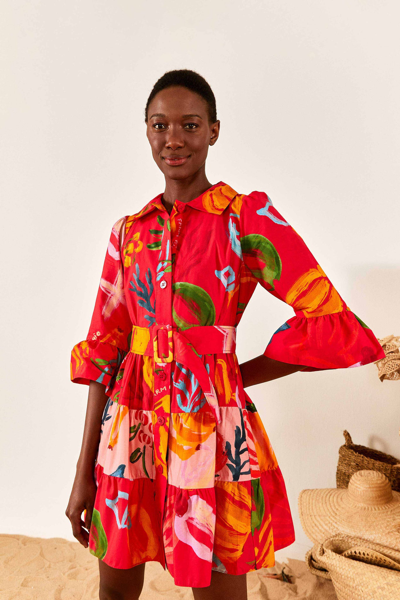 Farm Rio Red Mixed Fruits Ocean Mini Dress In Multi