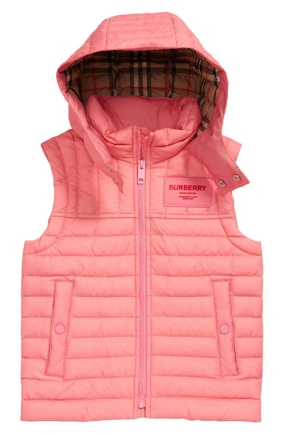 Shop Burberry Kids' Carey Hooded Quilted Vest In Bubblegum Pink