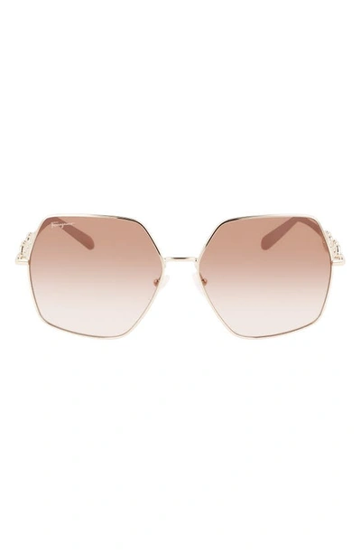 Shop Ferragamo Gancini 61mm Gradient Rectangular Sunglasses In Gold Tortoise