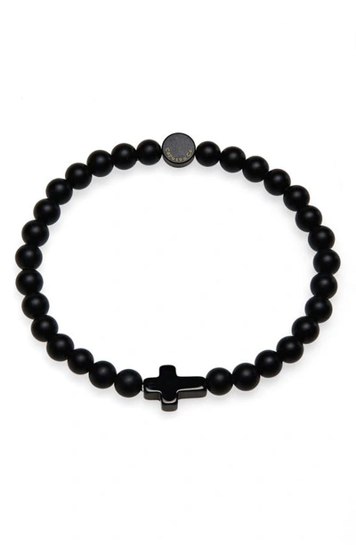 Caputo & Co Onyx Cross Bead Stretch Bracelet In Black Onyx