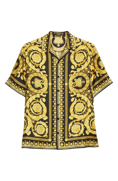 Shop Versace Barocco Print Silk Button-up Shirt In Black/ Gold