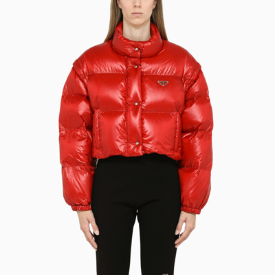 Shop Prada Red Short Down Jacket