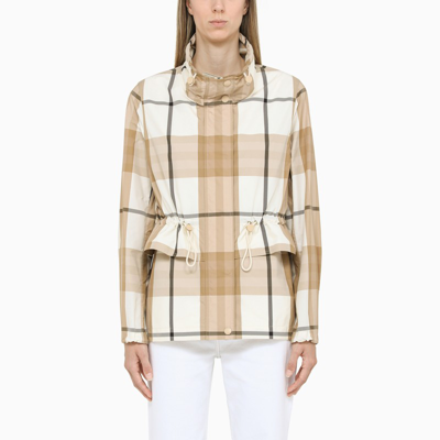Shop Burberry Natural-coloured Jacket With Check Motif In Beige