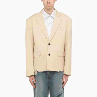 Shop Ader Error Cream-coloured Wool Blend Single-breasted Blazer In White