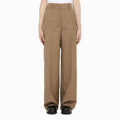 Shop Burberry | Palazzo Trousers In Beige Wool In Brown