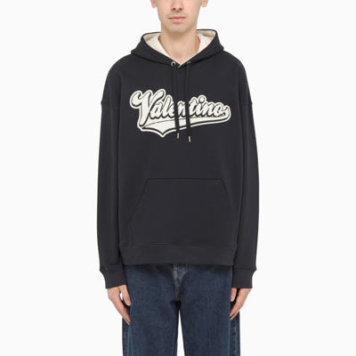 Shop Valentino | Navy Hoodie With Logo Patch In Blue