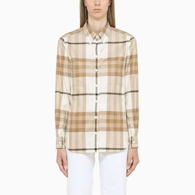 Shop Burberry Natural-coloured Lapwing Check Shirt In Beige