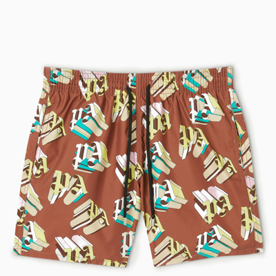 Shop Palm Angels Monogram 3d Swim Shorts  X Vilebrequin In Brown