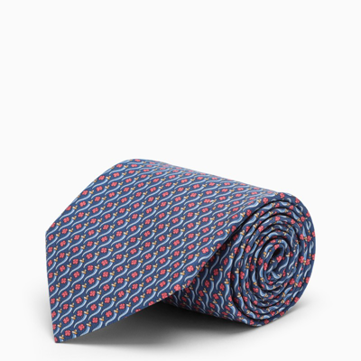 FERRAGAMO TIE WITH BLUE TALISMANO PRINT 