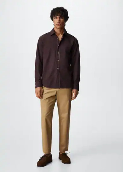Shop Mango Man Slim Fit Cotton Shirt Burgundy