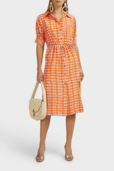 Pre owned Altuzarra Women s Orange Vittoria Gingham Silk Drawstring Shirt Dress Sz 38 ModeSens