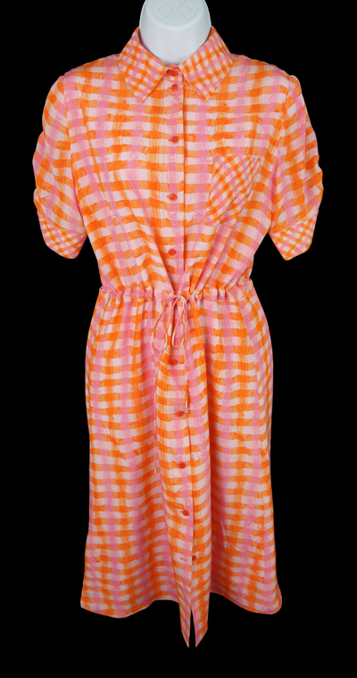 Pre owned Altuzarra Women s Orange Vittoria Gingham Silk Drawstring Shirt Dress Sz 38 ModeSens